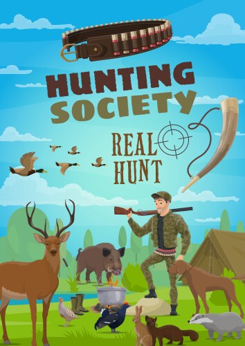 hunter with rifle and animals vector image