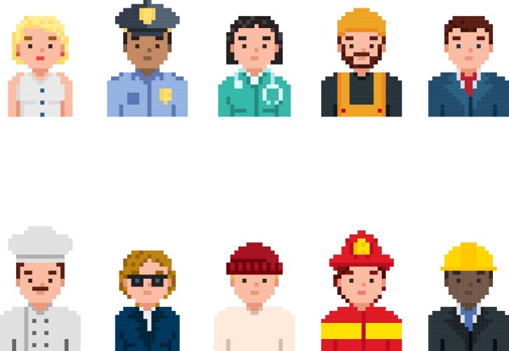 Pixel art characters avatar set professions vector image