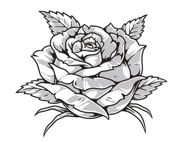 Graceful rose monochrome detailed sticker vector image