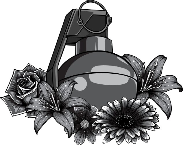 monochrome hand grenade with flower vector image