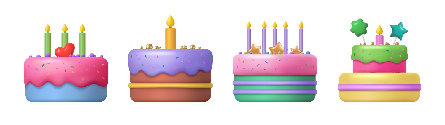 Variety of realistic birthday cakes with glazing vector image