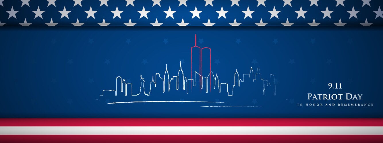 Patriot day banner with nyc skyline and symbolic vector image