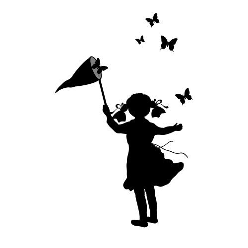 silhouette girl with butterfly net vector image