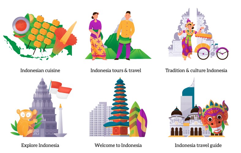 Indonesia flat set vector image