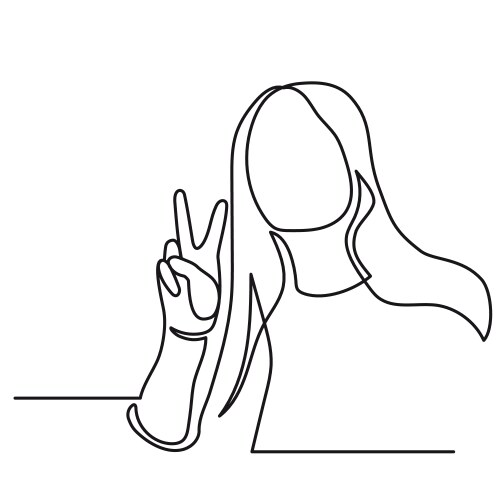 continuous line drawing of happy woman holding two vector image