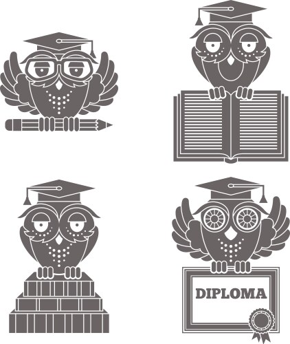 Owls in graduation caps set vector image