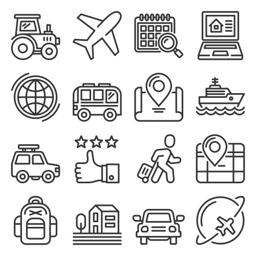 travel and tourism icons set on white background vector image