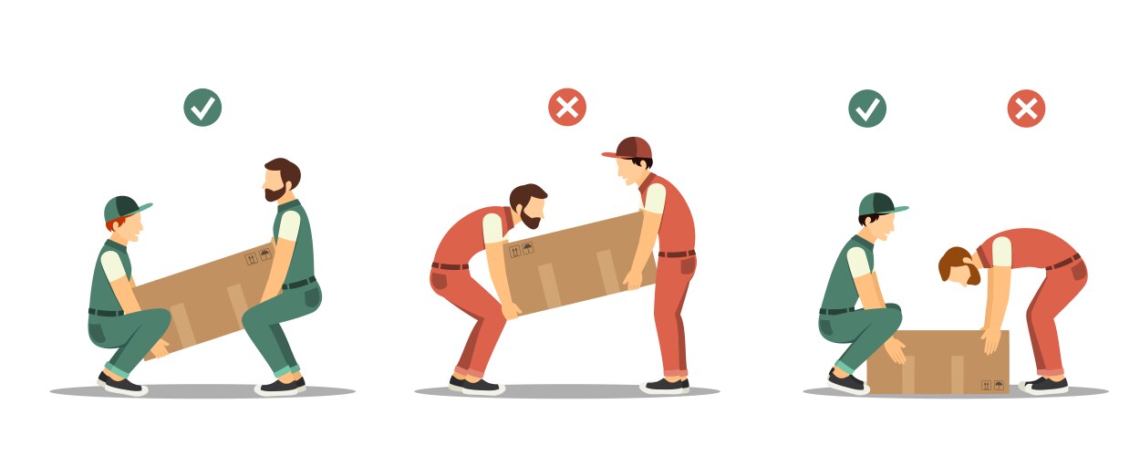 Lifting technique workers load heavy boxes safety vector image