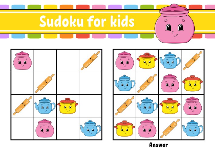 Dishware theme sudoku for kids education vector image