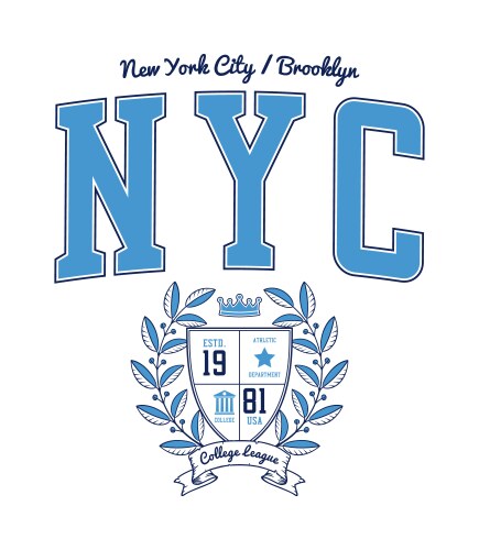 Nyc college t-shirt design with shield vector image