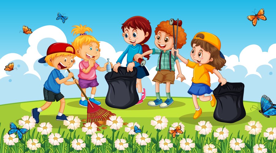 children at ourdoor nature background vector image