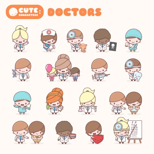 Cute chibi kawaii characters alphabet professions vector image