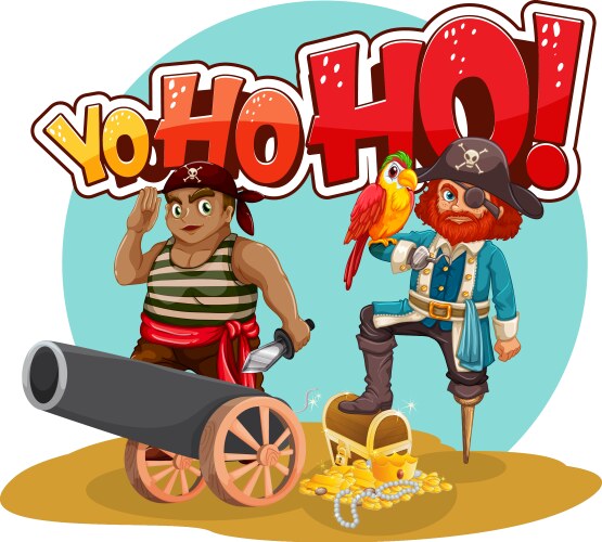 Yo ho font banner with pirate man cartoon vector image