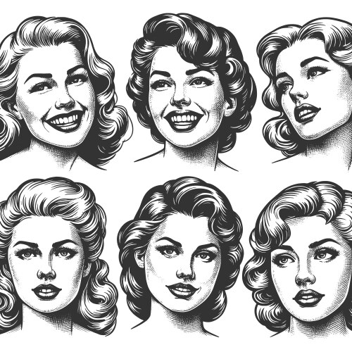 Retro women portraits vector image