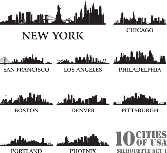 Silhouette city set of usa 1 vector image