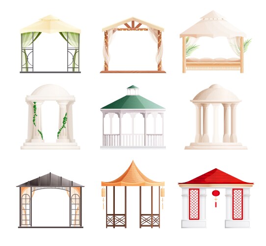 Gazebo flat set vector image