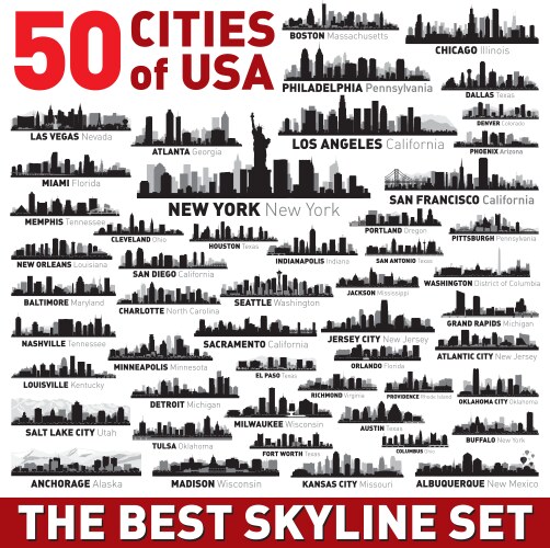 Best city skyline silhouettes set vector image