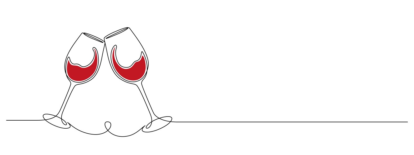 Continuous one line drawing of two glasses red vector image