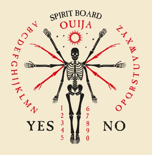 Spirit board ouija with skeletons vector image