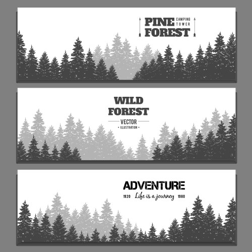 Pine forest horizontal banner set vector image