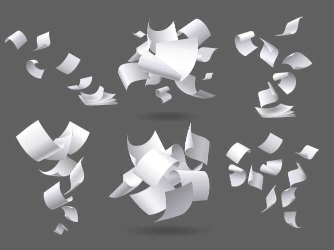 Falling paper sheets flying papers pages white vector image