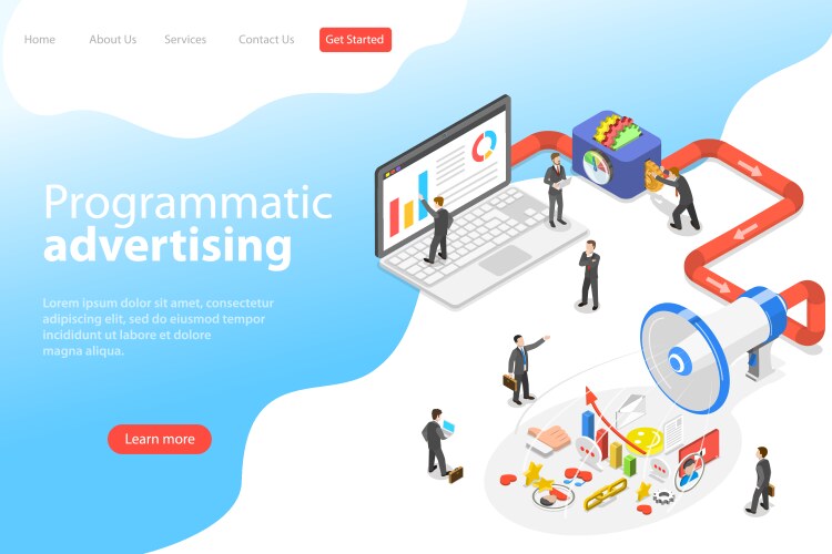 Flat isometric landing page template vector image