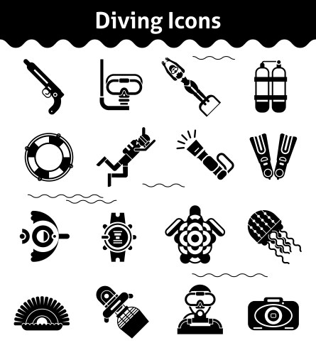 Diving icons black vector image