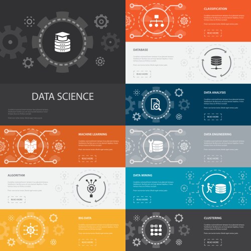 Data science infographic 10 line icons banners vector image