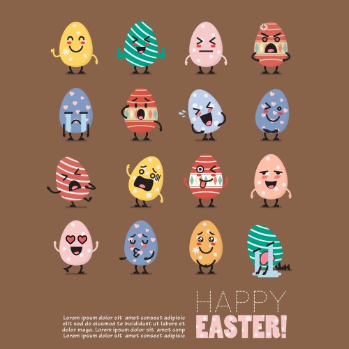 happy easter with egg character set vector image