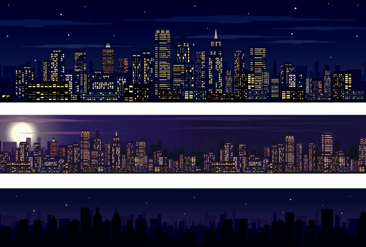 City skyline collection of night vector image