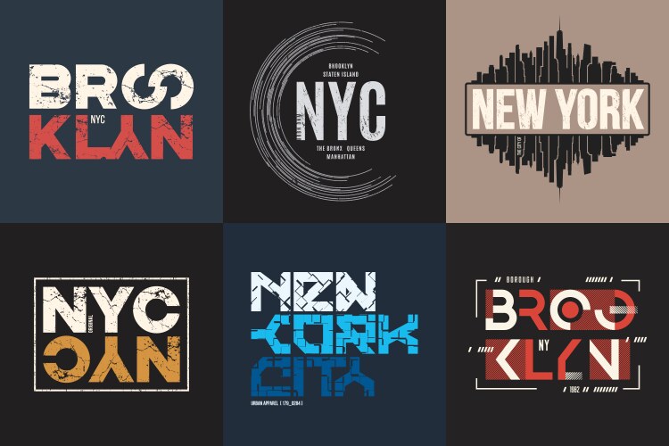 set of six styled new york and brooklyn t vector image