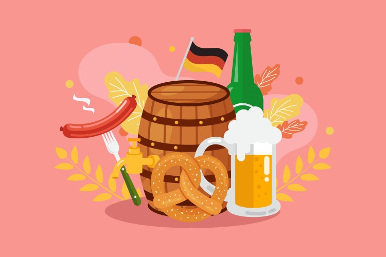 Oktoberfest poster with beer barrel sausage vector image