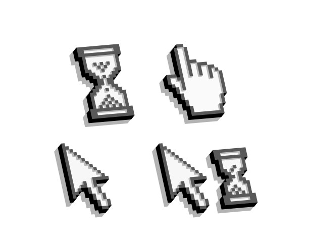 Set pixelated 3d cursors pointers vector image