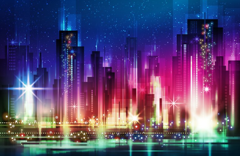 Night city with neon glow vector image