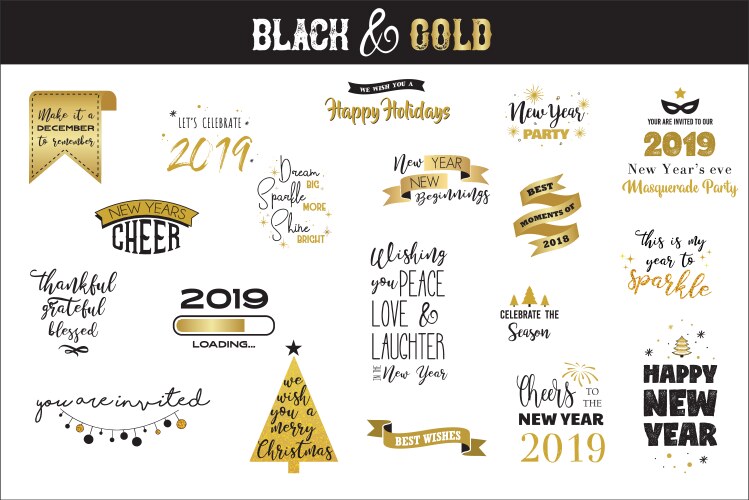 happy new year 2019 typographic emblems set vector image