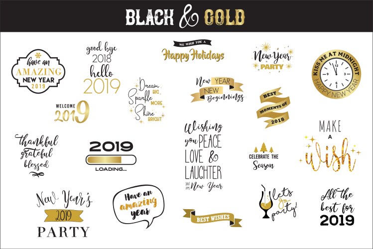 happy new year 2019 typographic emblems set vector image