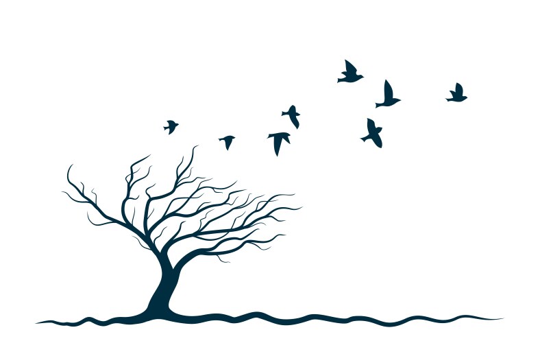 Autumn tree with birds vector image