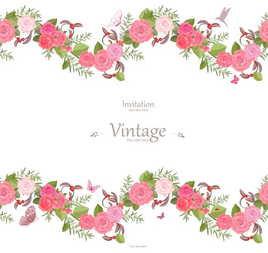 Seamless border of lovely roses and butterflies vector image