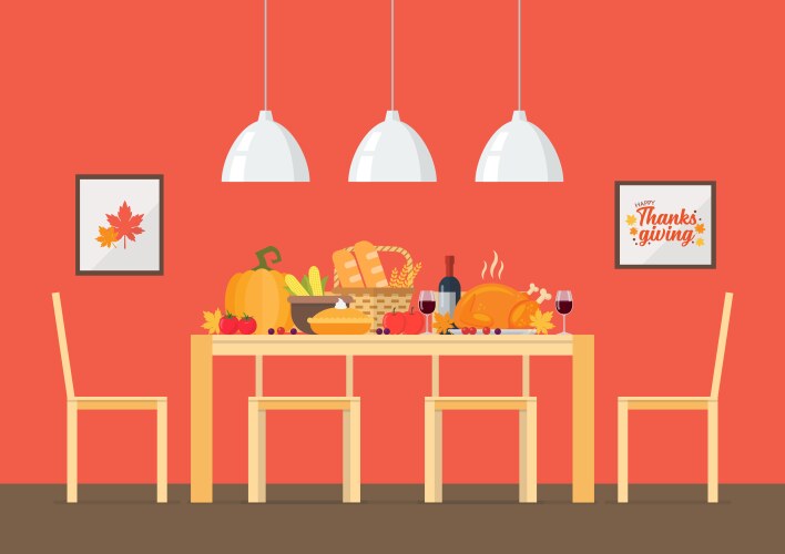 Thanksgiving day invitation with interior dining vector image