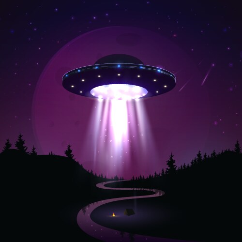 Flying ufo over night landscape vector image