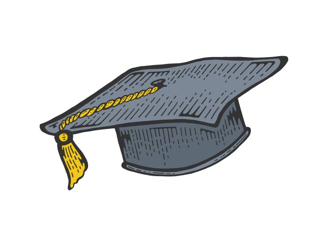 Square academic cap color sketch engraving vector image