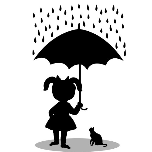 Little girl with a cat under an umbrella vector image