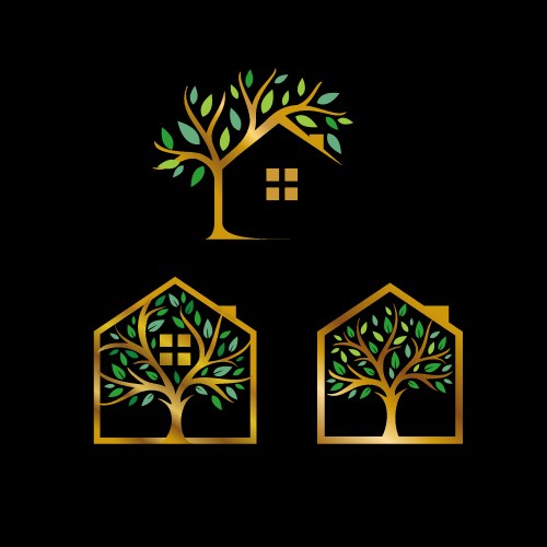 Logo golden house with tree vector image