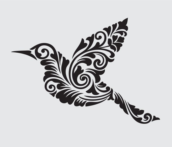 Flying bird floral ornament decoration vector image