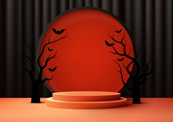 Orange podium product display mockup halloween vector image