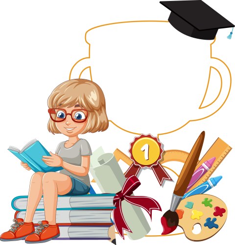 Girl reading with academic and art supplies vector image