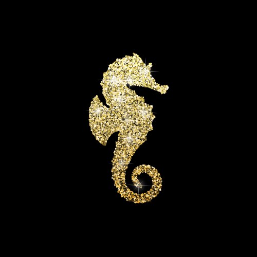 golden glitter seahorse on black background vector image