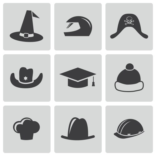 Black helmet and hat icons set vector image