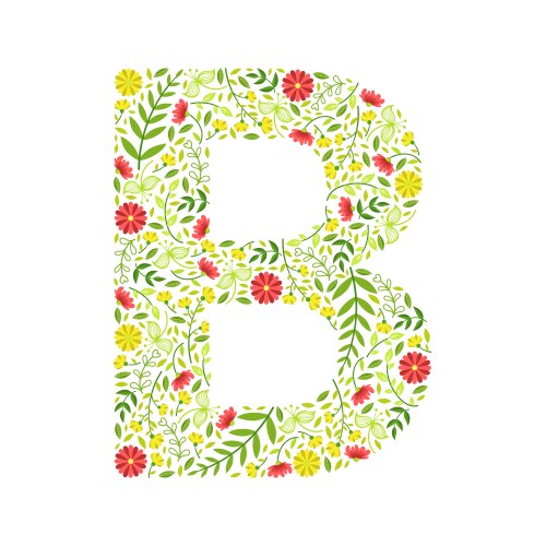 Capital letter b green floral alphabet element vector image