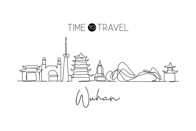 Continuous one line drawing wuhan city skyline vector image